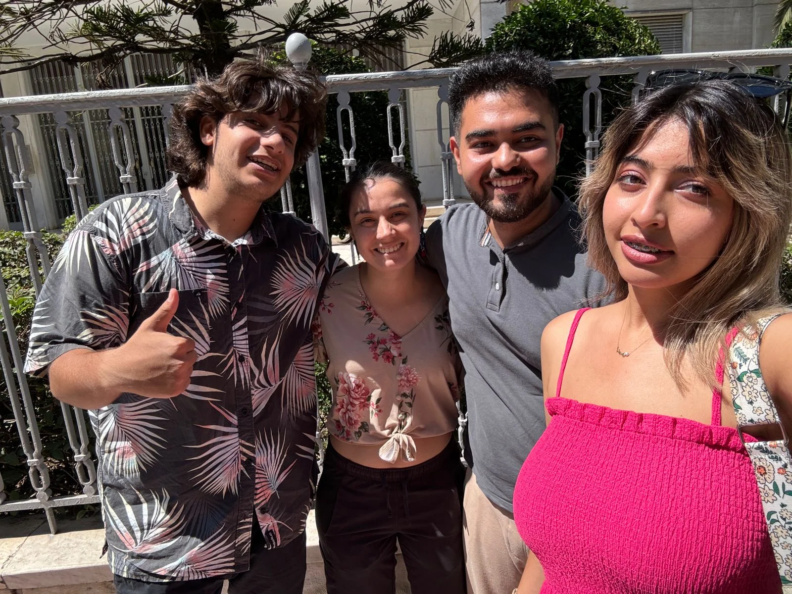 students selfie with teacher before the Cambridge exam